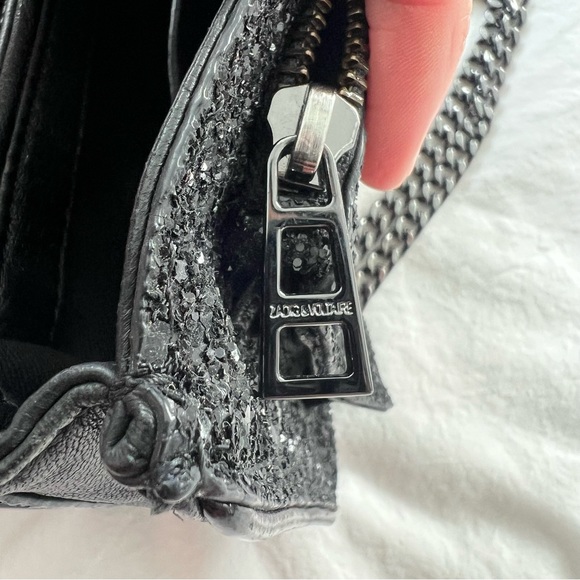 Zadig & Voltaire Love Black Glitter Chain Strap Bag - Picture 11 of 14